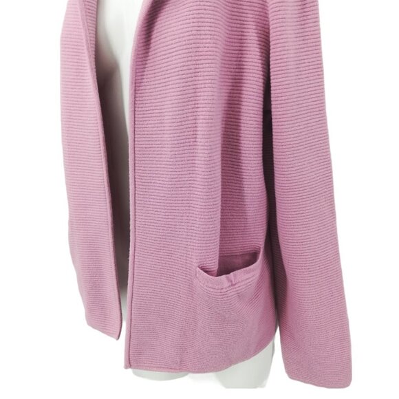 Talbots Pink Open Front Ribbed Cardigan Sweater Size M Pockets Wool Long Sleeve - Picture 8 of 12